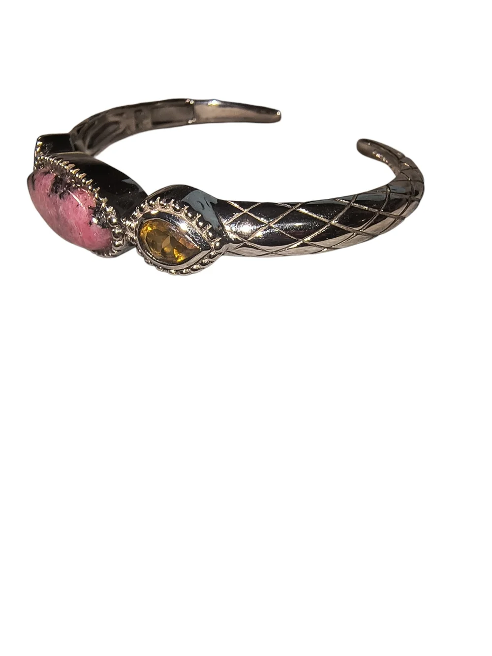 Sterling Silver, Rhodonite and Yellow Citrine Gemstone Cuff Bracelet Brand New